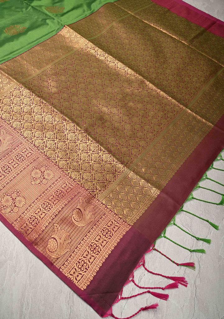Green Kanchi Semi Silk Saree with Zari Buttas and Zari Border