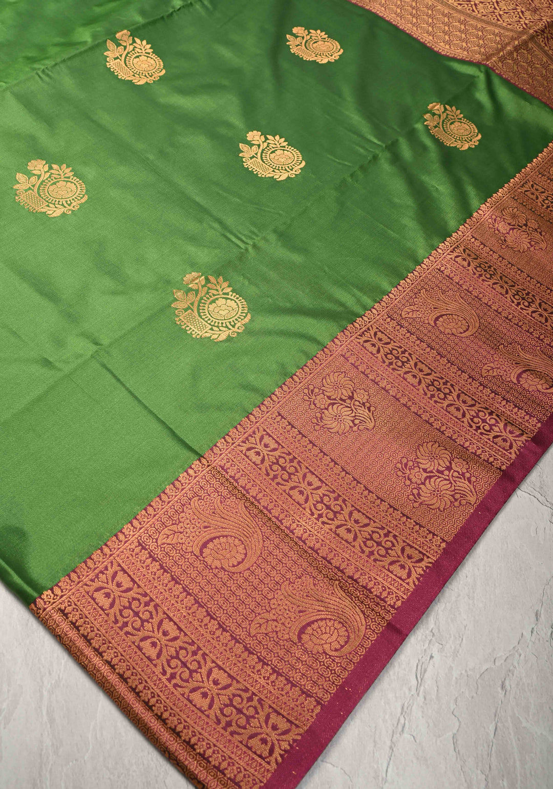 Green Kanchi Semi Silk Saree with Zari Buttas and Zari Border