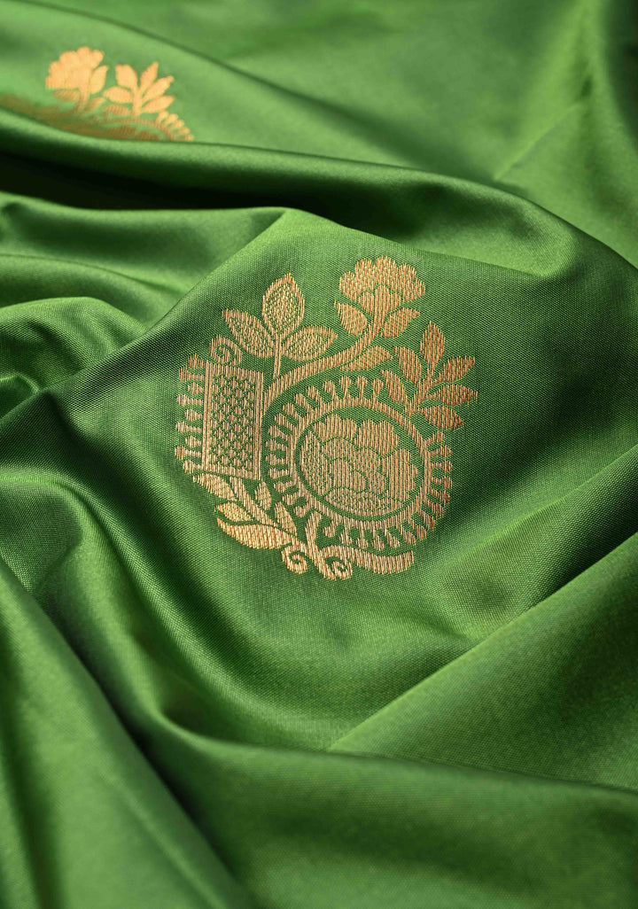 Green Kanchi Semi Silk Saree with Zari Buttas and Zari Border