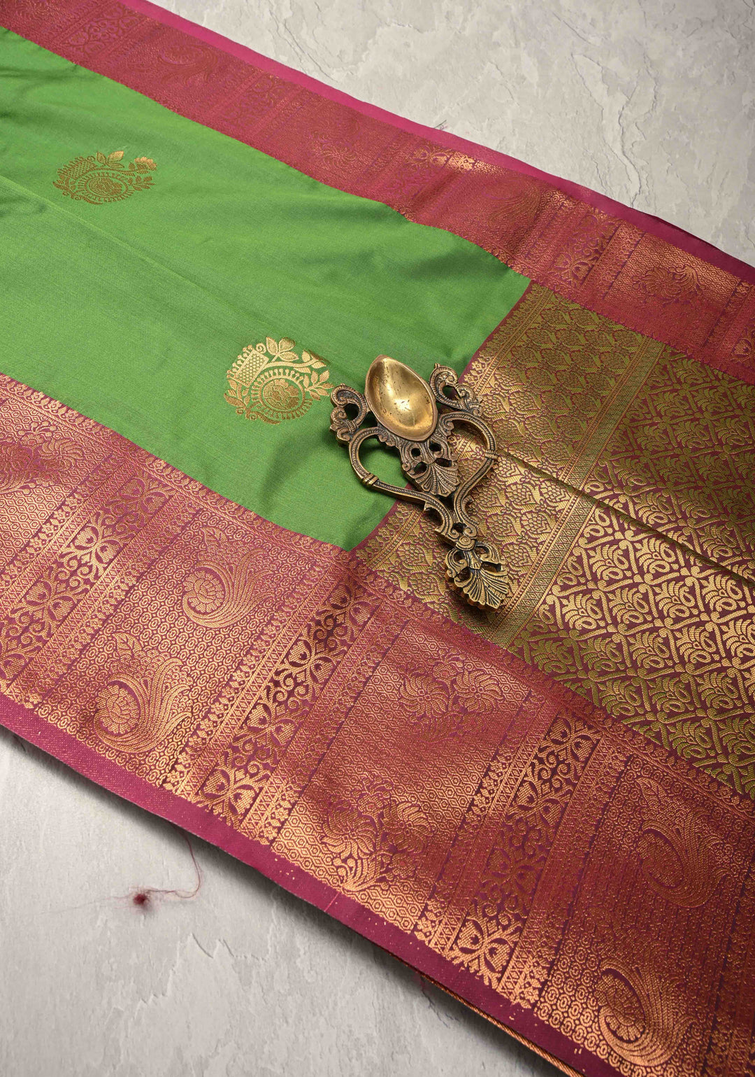 Green Kanchi Semi Silk Saree with Zari Buttas and Zari Border