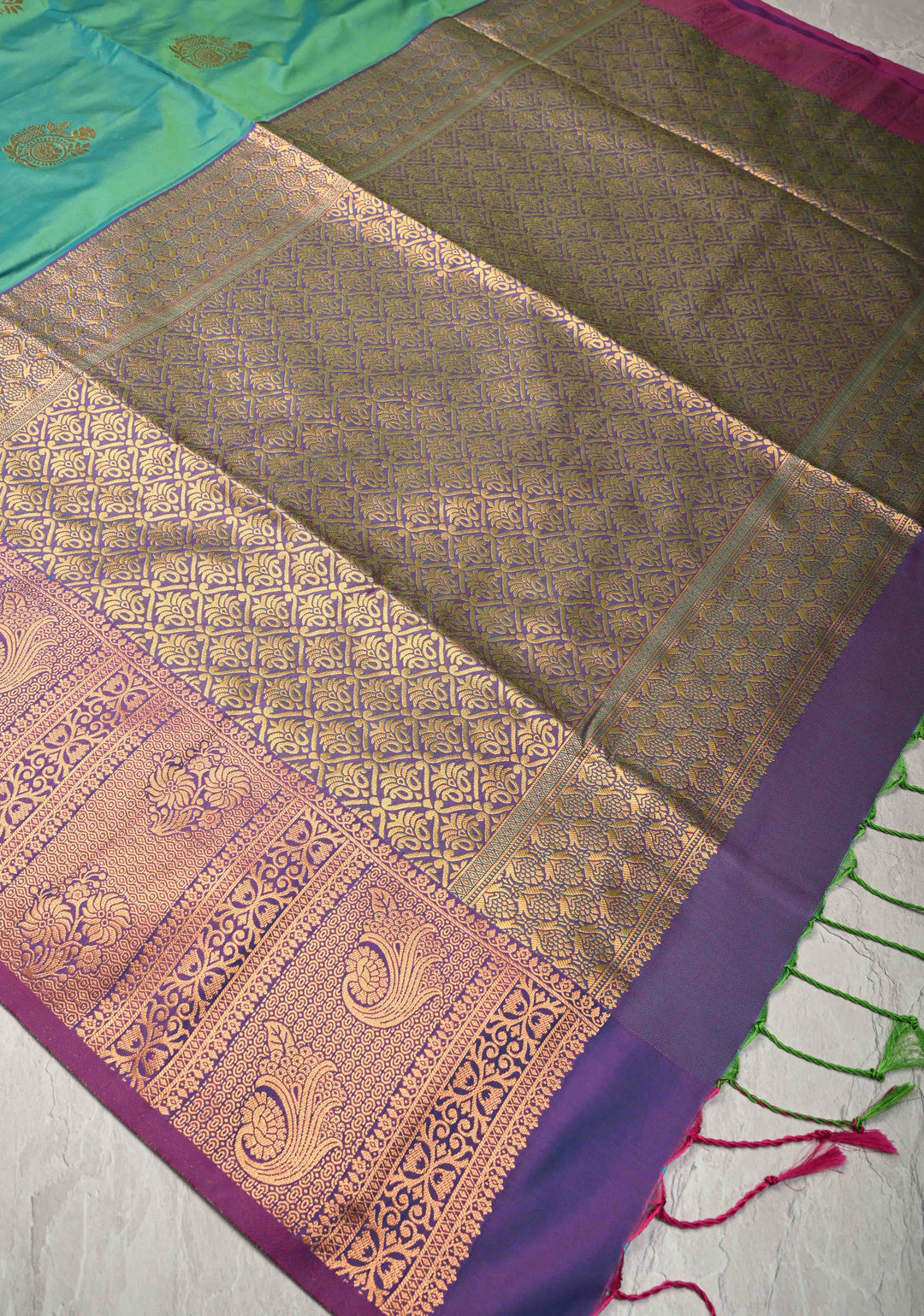 Green Dual tone Kanchi Semi Silk Saree with Zari Buttas and Zari Border