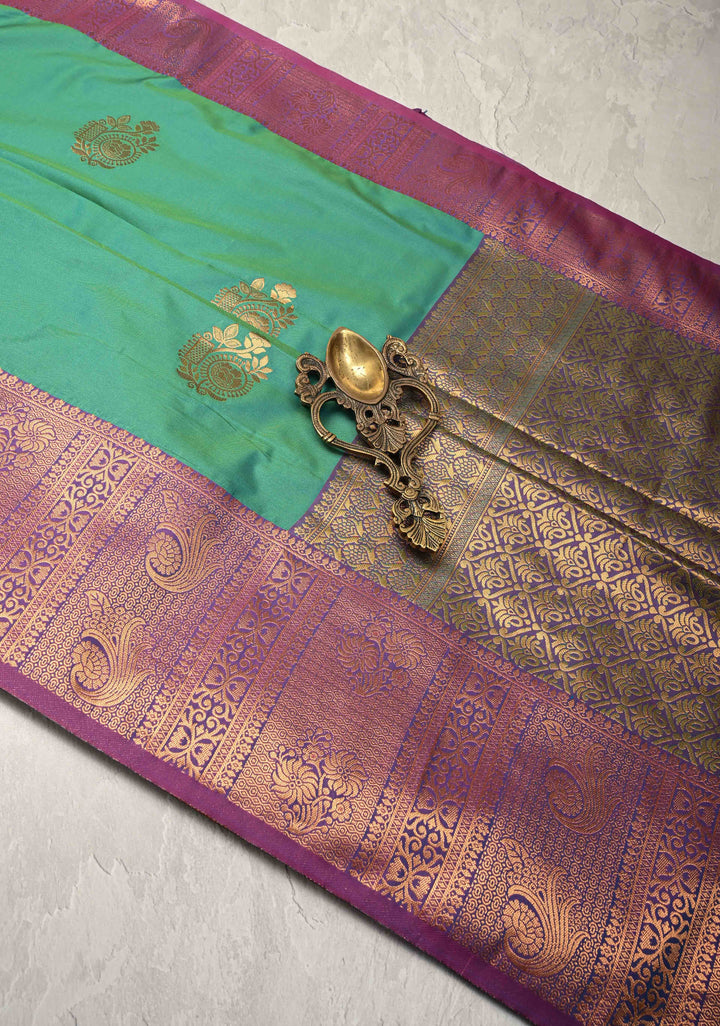 Green Dual tone Kanchi Semi Silk Saree with Zari Buttas and Zari Border