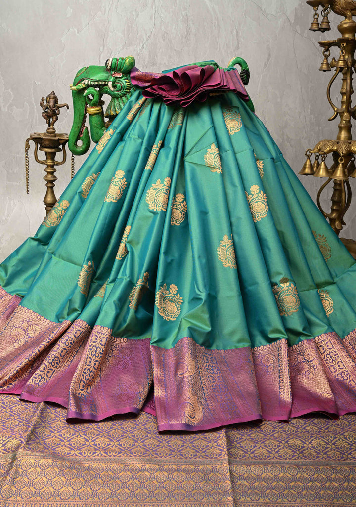 Green Dual tone Kanchi Semi Silk Saree with Zari Buttas and Zari Border