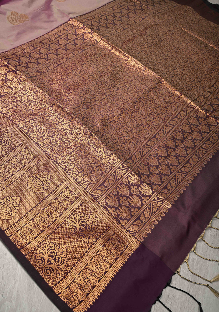 Dusty Mauve Dual tone Kanchi Semi Silk Saree with Zari Buttas and Zari Border