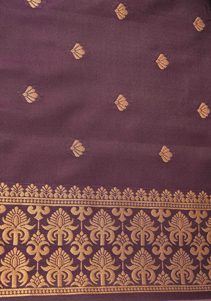 Dusty Mauve Dual tone Kanchi Semi Silk Saree with Zari Buttas and Zari Border
