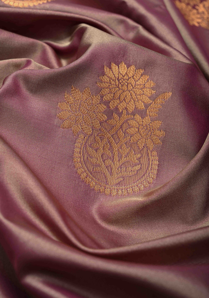 Dusty Mauve Dual tone Kanchi Semi Silk Saree with Zari Buttas and Zari Border