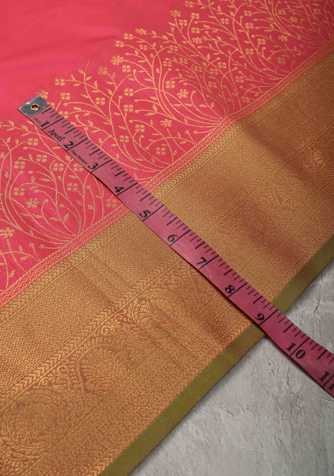 Fiery Rose Kanchi Semi Silk Saree with Floral Zari Buttas and Zari Border