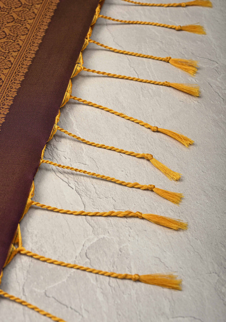 Camel Brown Dual tone Kanchi Semi Silk Saree with Zari Buttas and Zari Border