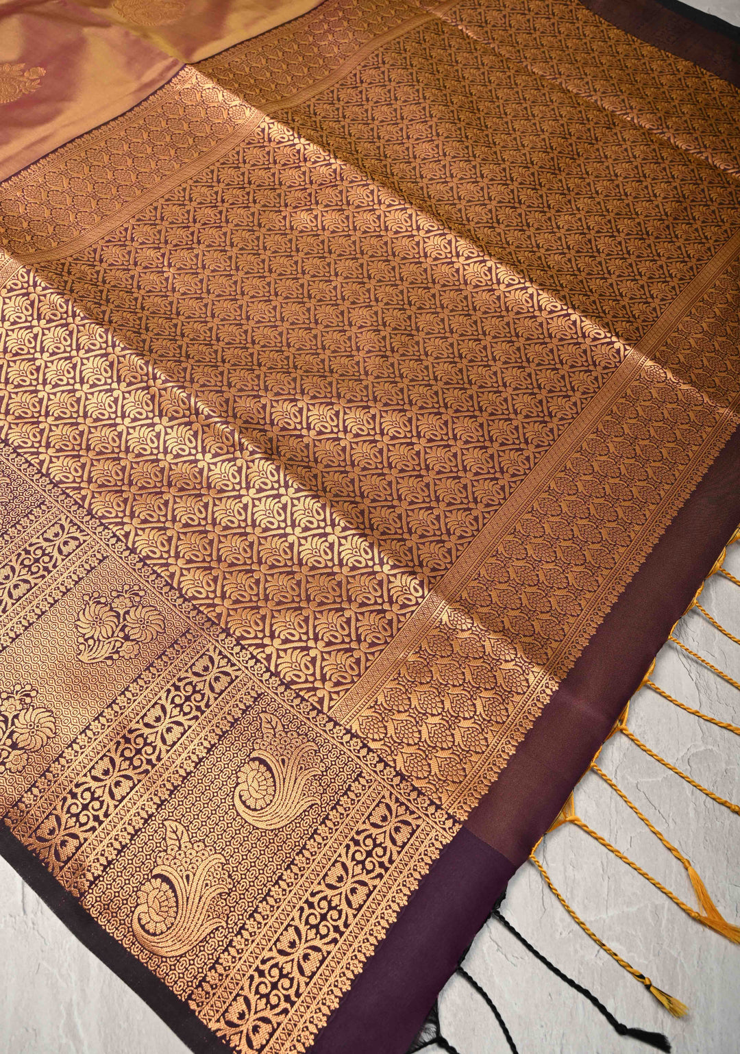 Camel Brown Dual tone Kanchi Semi Silk Saree with Zari Buttas and Zari Border