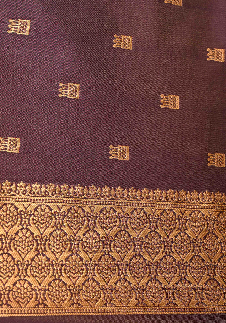 Camel Brown Dual tone Kanchi Semi Silk Saree with Zari Buttas and Zari Border