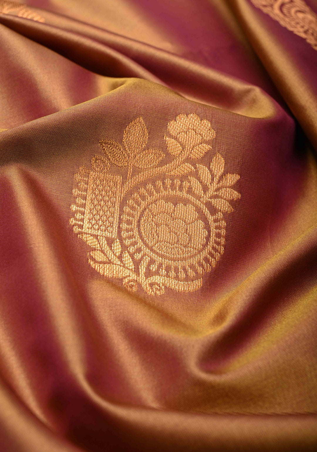 Camel Brown Dual tone Kanchi Semi Silk Saree with Zari Buttas and Zari Border
