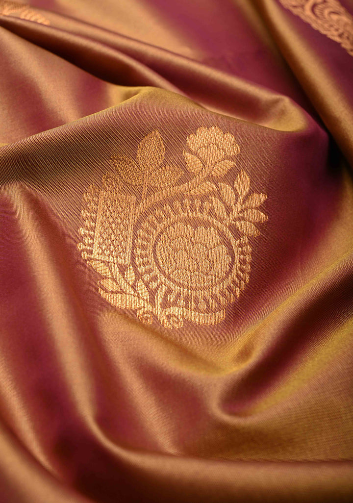 Camel Brown Dual tone Kanchi Semi Silk Saree with Zari Buttas and Zari Border