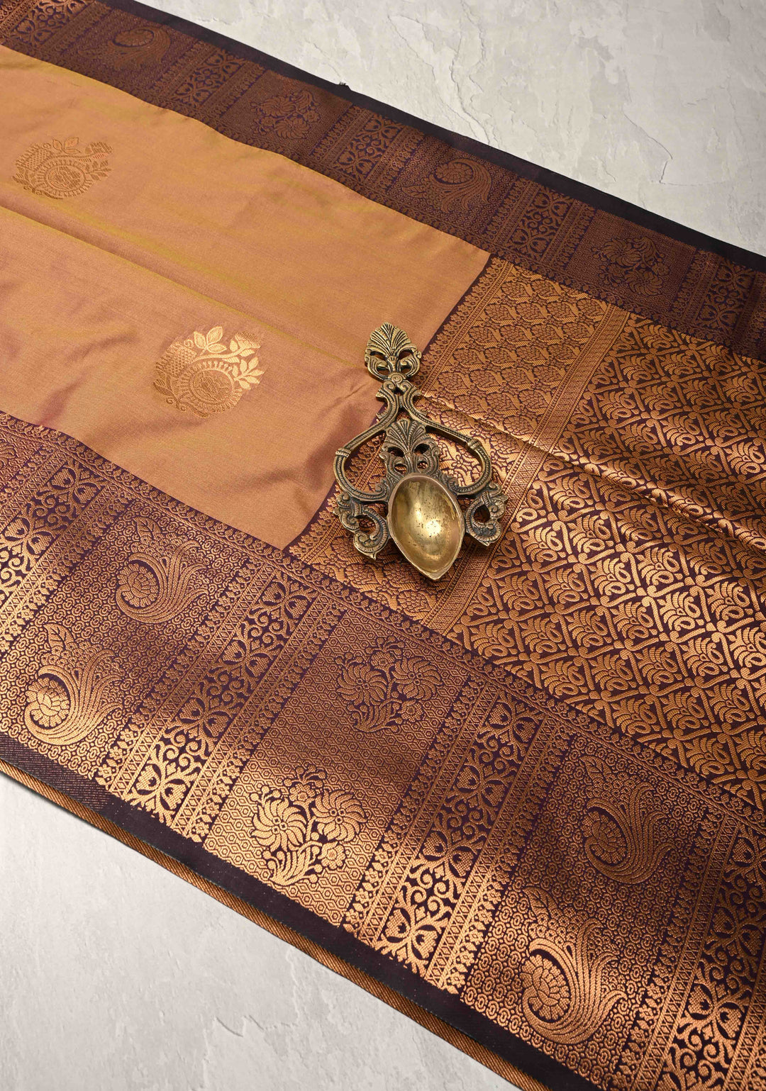 Camel Brown Dual tone Kanchi Semi Silk Saree with Zari Buttas and Zari Border
