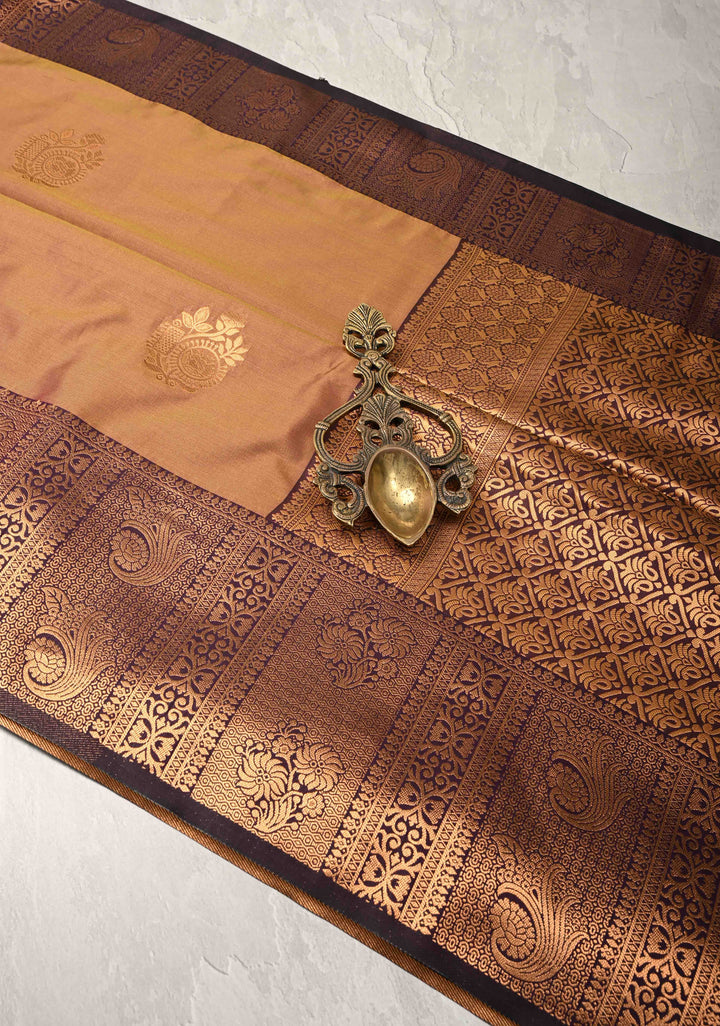 Camel Brown Dual tone Kanchi Semi Silk Saree with Zari Buttas and Zari Border