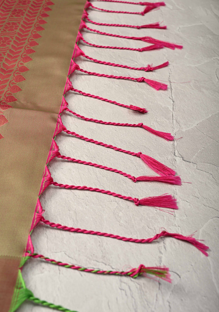 Dark Pink Kanchi Semi Silk Saree with Floral Zari Buttas and Zari Border