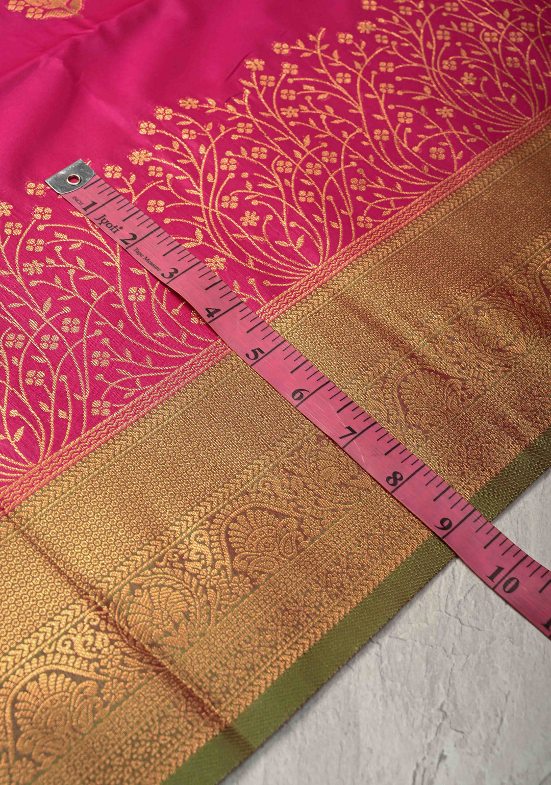 Dark Pink Kanchi Semi Silk Saree with Floral Zari Buttas and Zari Border