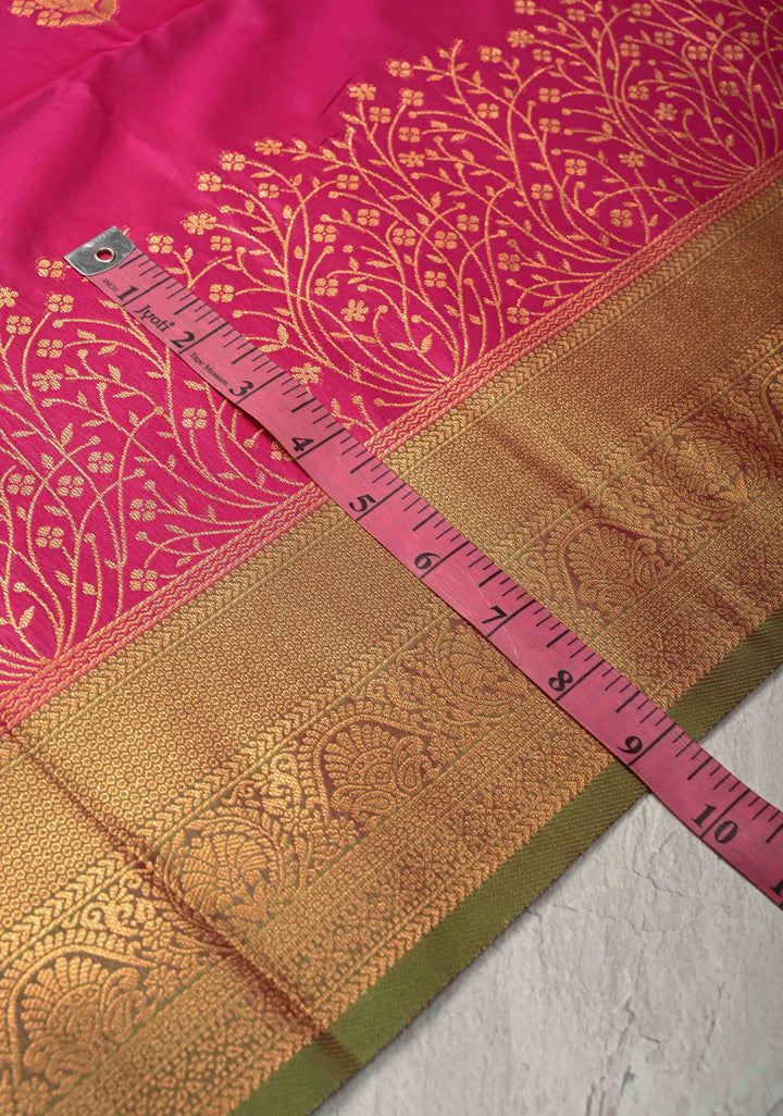 Dark Pink Kanchi Semi Silk Saree with Floral Zari Buttas and Zari Border