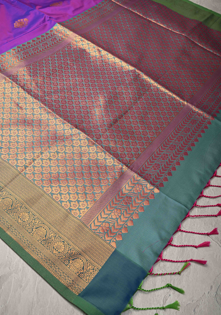Purple Dual tone Kanchi Semi Silk Saree with Floral Zari Buttas and Zari Border