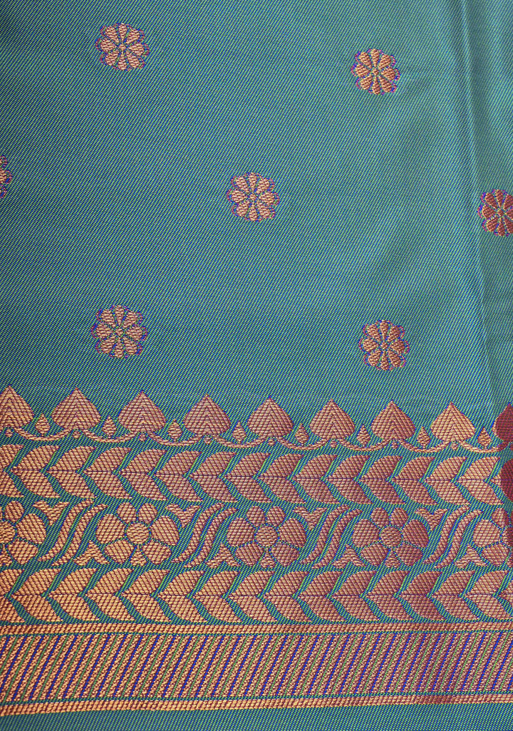 Purple Dual tone Kanchi Semi Silk Saree with Floral Zari Buttas and Zari Border