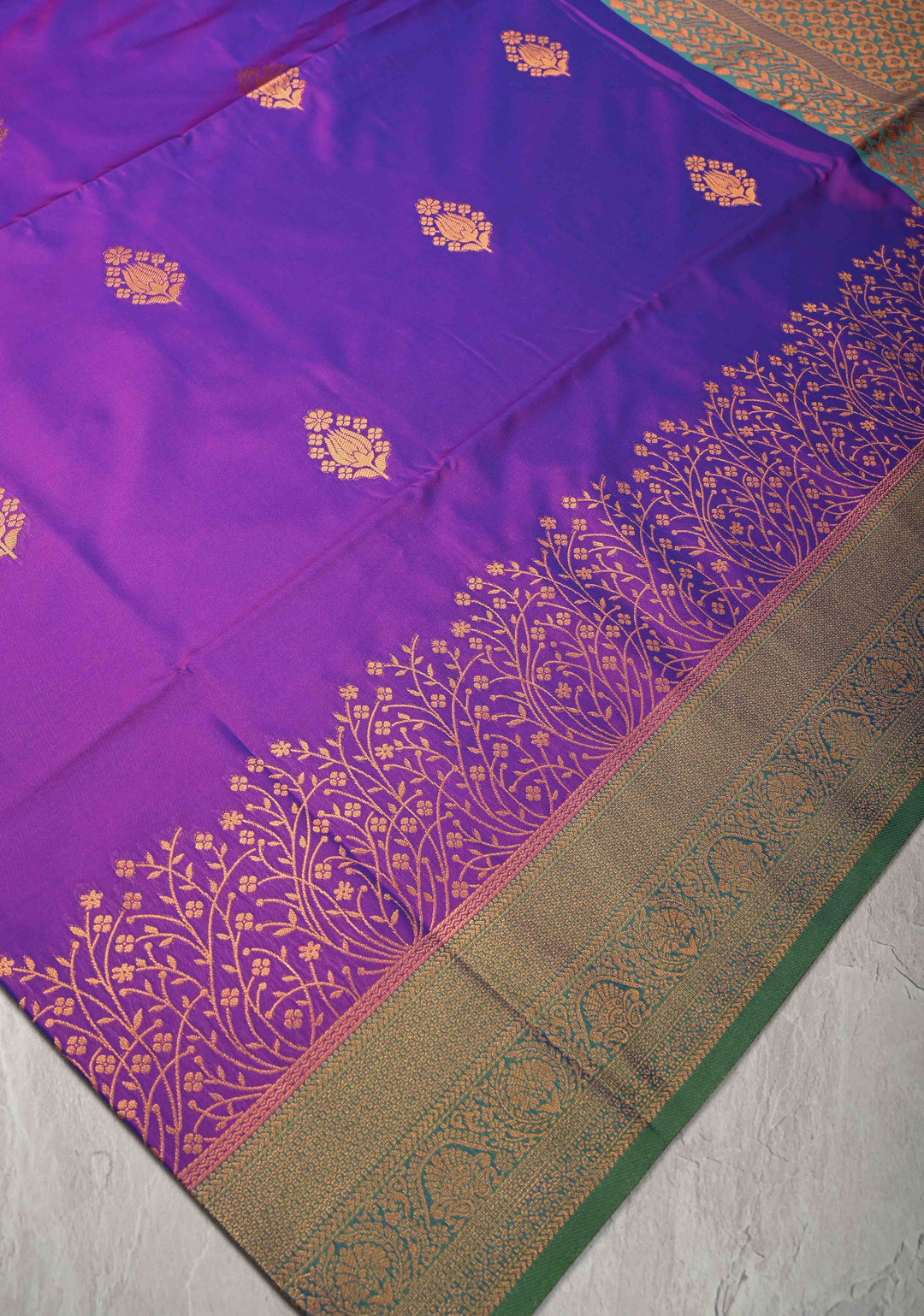 Purple Dual tone Kanchi Semi Silk Saree with Floral Zari Buttas and Zari Border