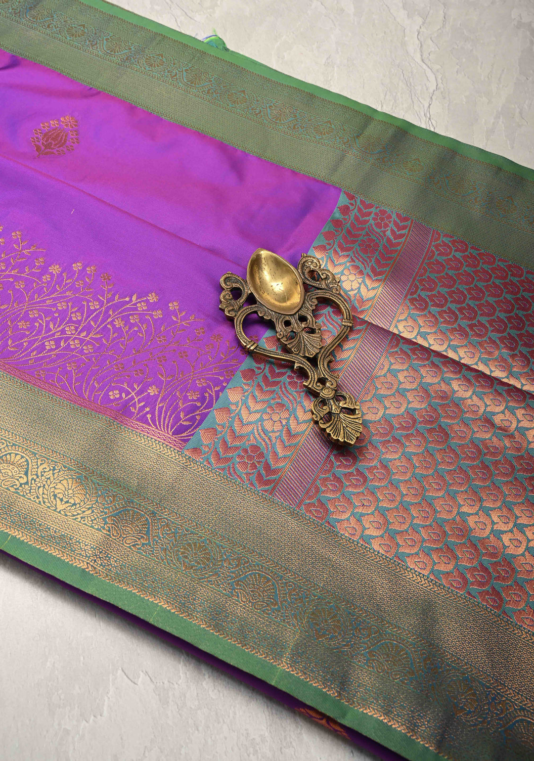 Purple Dual tone Kanchi Semi Silk Saree with Floral Zari Buttas and Zari Border