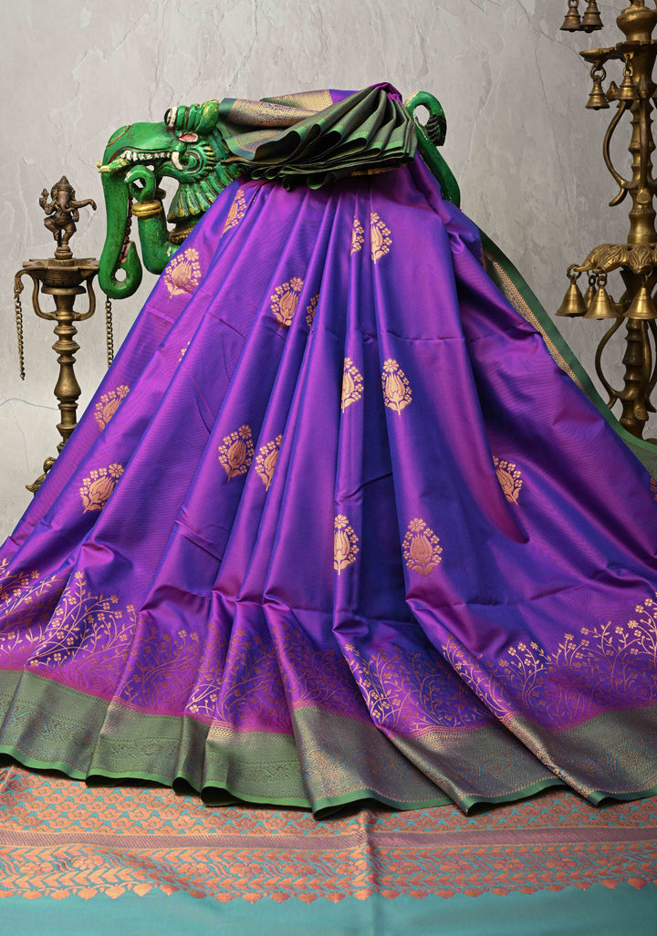 Purple Dual tone Kanchi Semi Silk Saree with Floral Zari Buttas and Zari Border