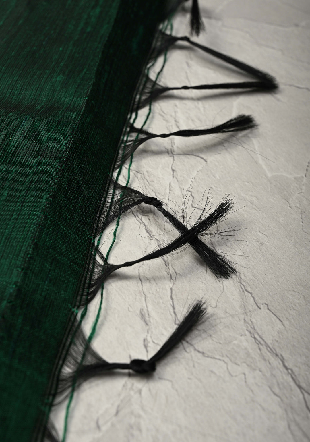 Deep Green Tussar Silk saree with Zari Buttas and Temple Border | SILK MARK CERTIFIED