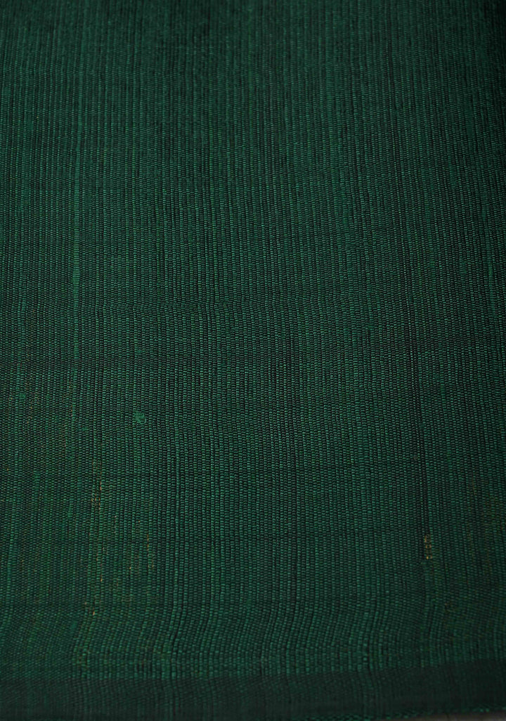 Deep Green Tussar Silk saree with Zari Buttas and Temple Border | SILK MARK CERTIFIED