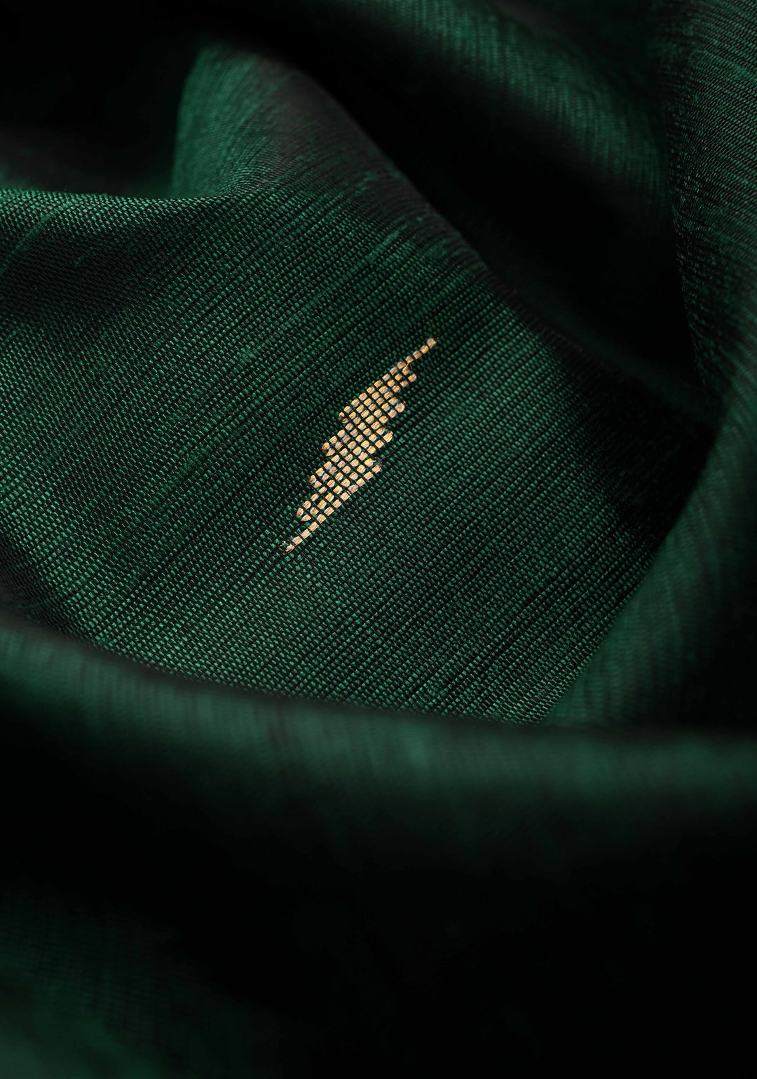 Deep Green Tussar Silk saree with Zari Buttas and Temple Border | SILK MARK CERTIFIED