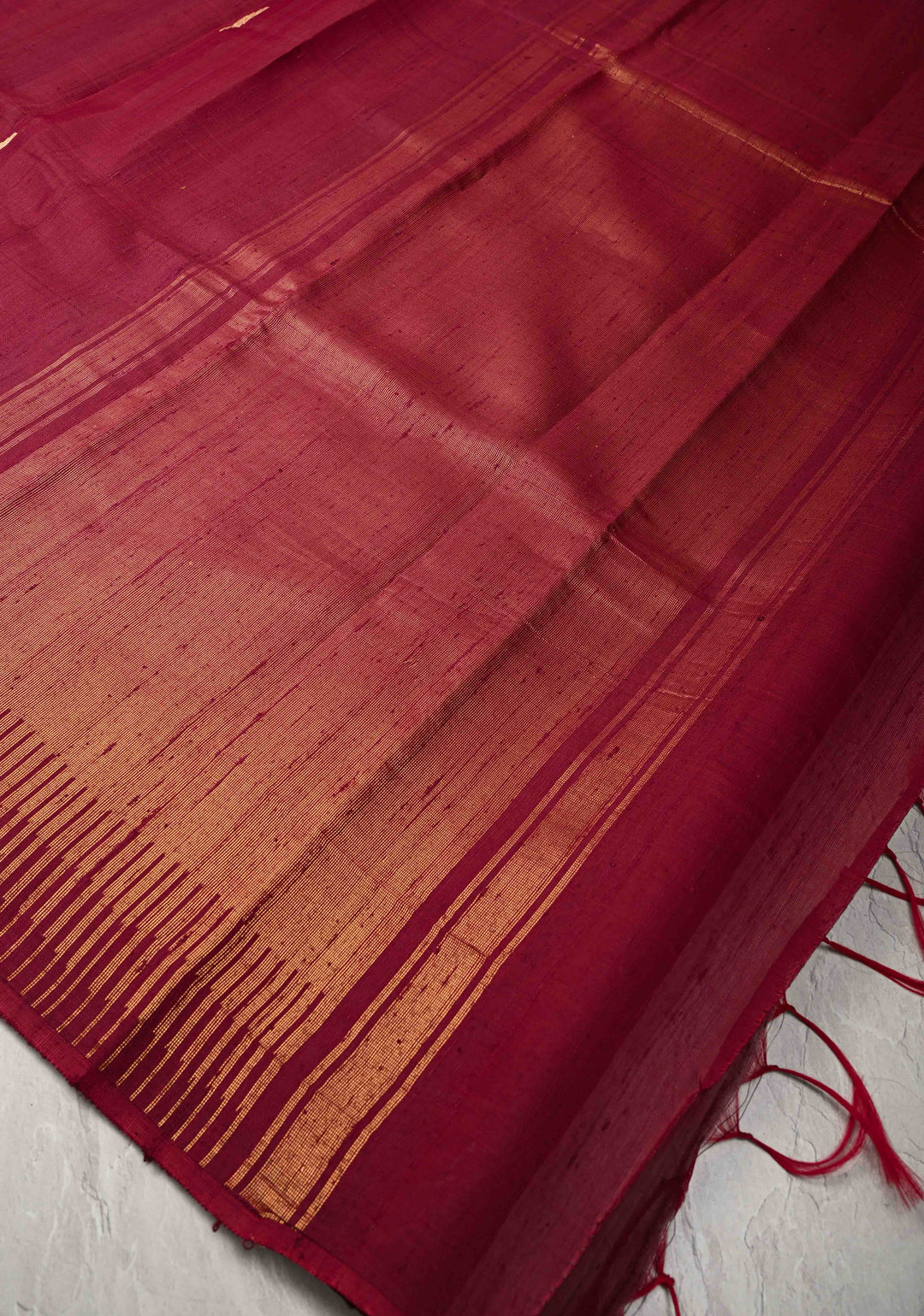 Maroon Tussar Silk saree with Zari Buttas and Temple Border | SILK MARK CERTIFIED