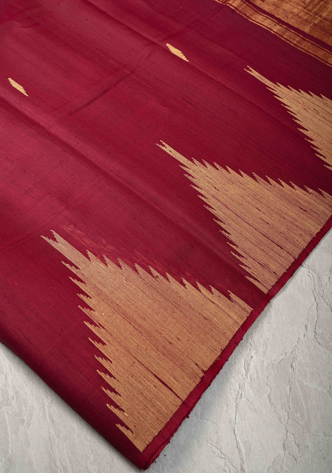 Maroon Tussar Silk saree with Zari Buttas and Temple Border | SILK MARK CERTIFIED