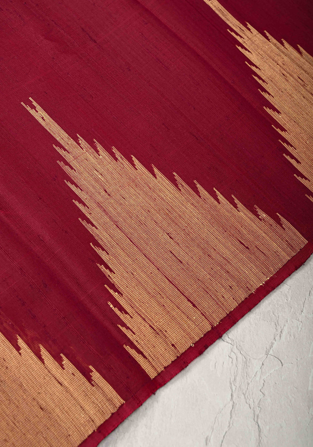Maroon Tussar Silk saree with Zari Buttas and Temple Border | SILK MARK CERTIFIED