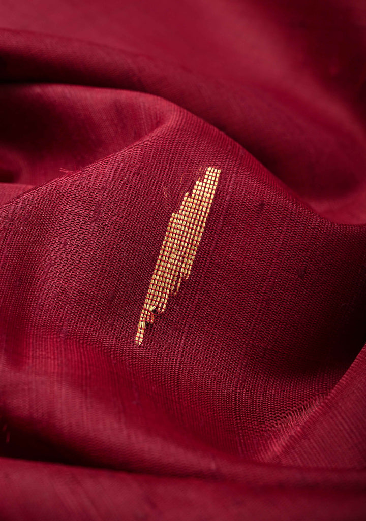 Maroon Tussar Silk saree with Zari Buttas and Temple Border | SILK MARK CERTIFIED
