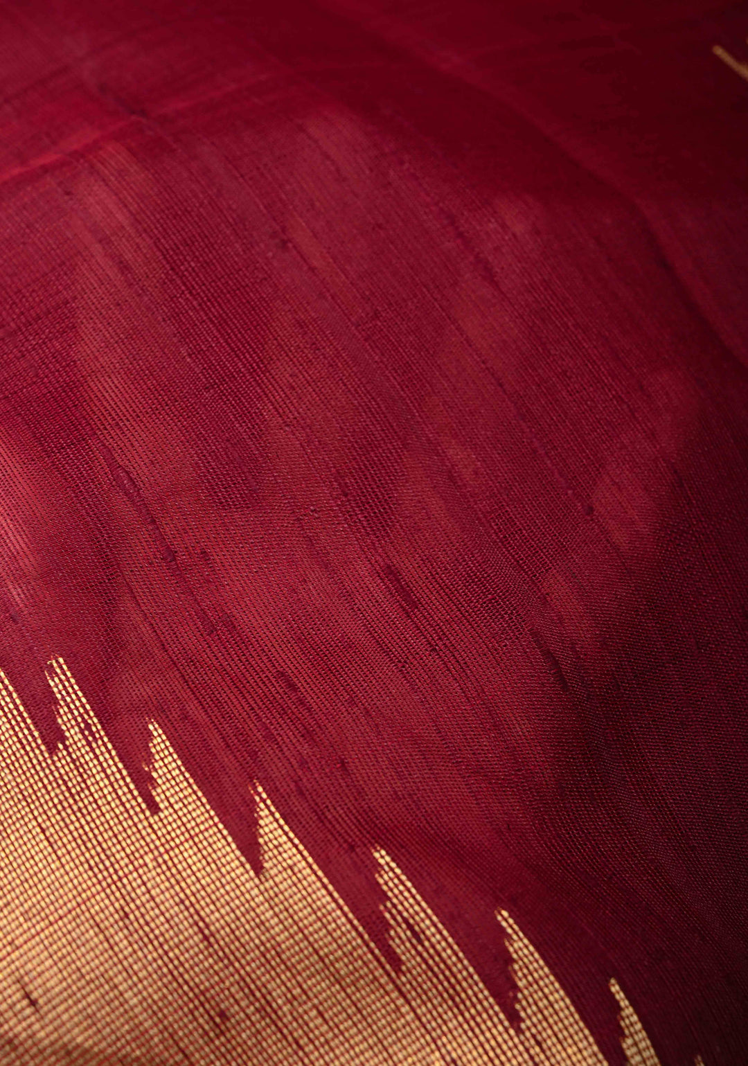 Maroon Tussar Silk saree with Zari Buttas and Temple Border | SILK MARK CERTIFIED