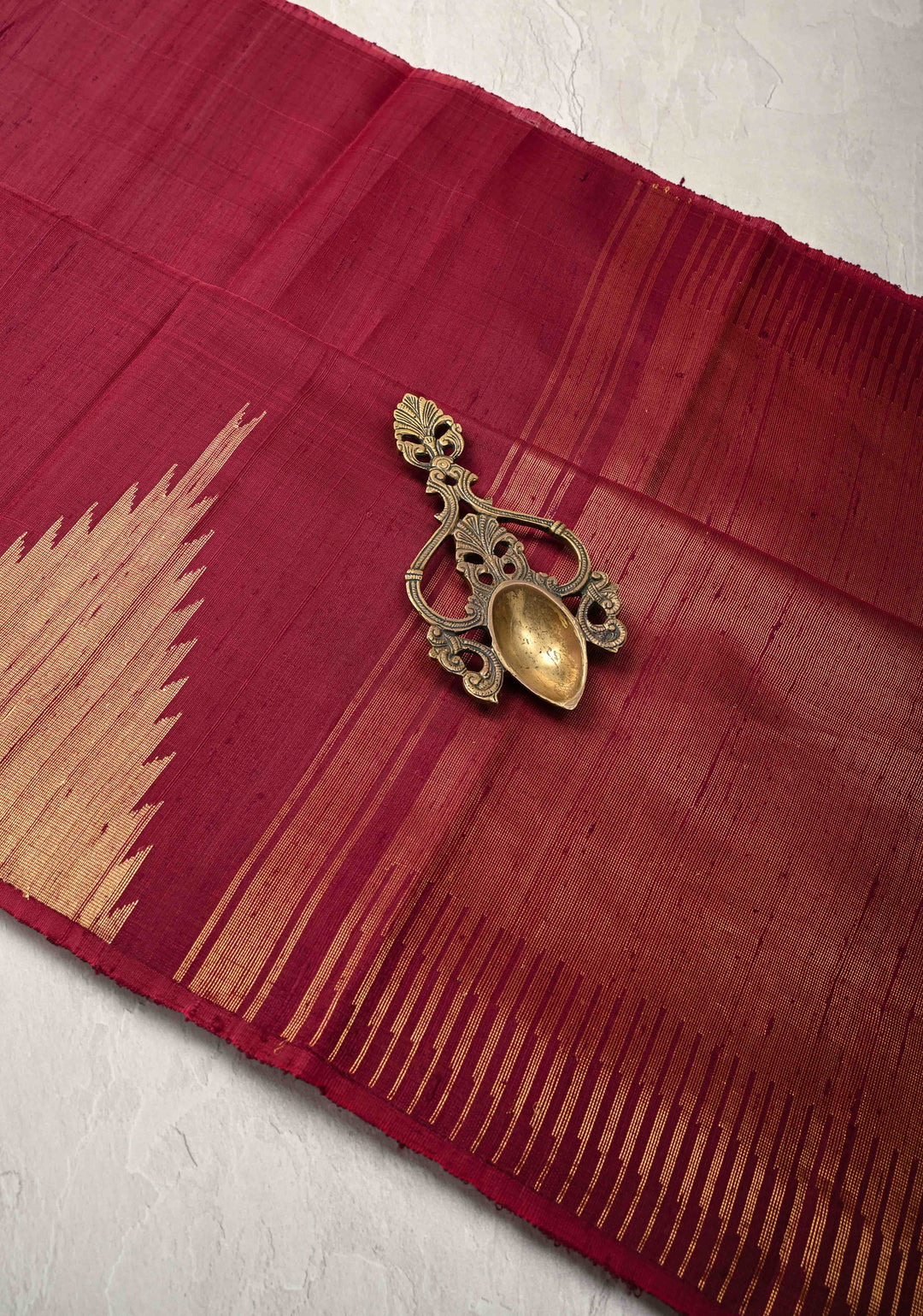 Maroon Tussar Silk saree with Zari Buttas and Temple Border | SILK MARK CERTIFIED