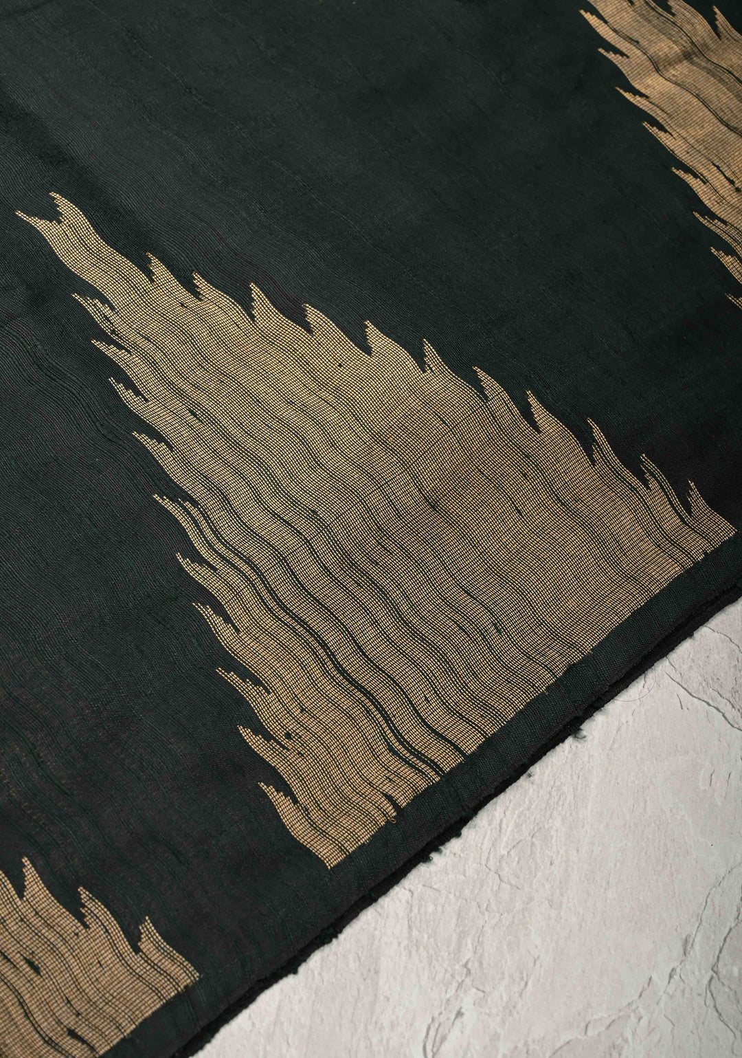 Dark Green Tussar Silk saree with Zari Buttas and Temple Border | SILK MARK CERTIFIED