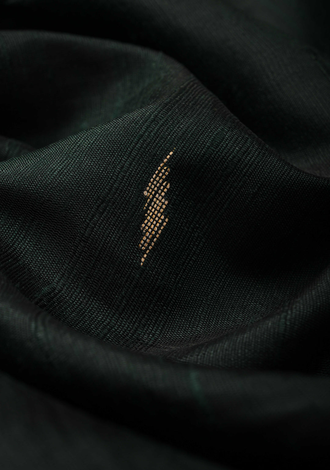 Dark Green Tussar Silk saree with Zari Buttas and Temple Border | SILK MARK CERTIFIED