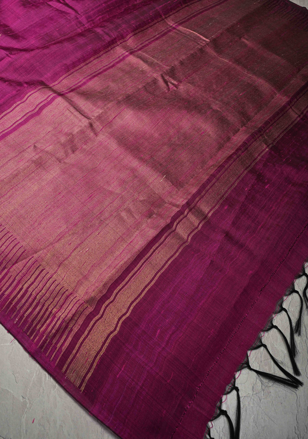 Majenta Tussar Silk saree with Zari Buttas and Temple Border | SILK MARK CERTIFIED