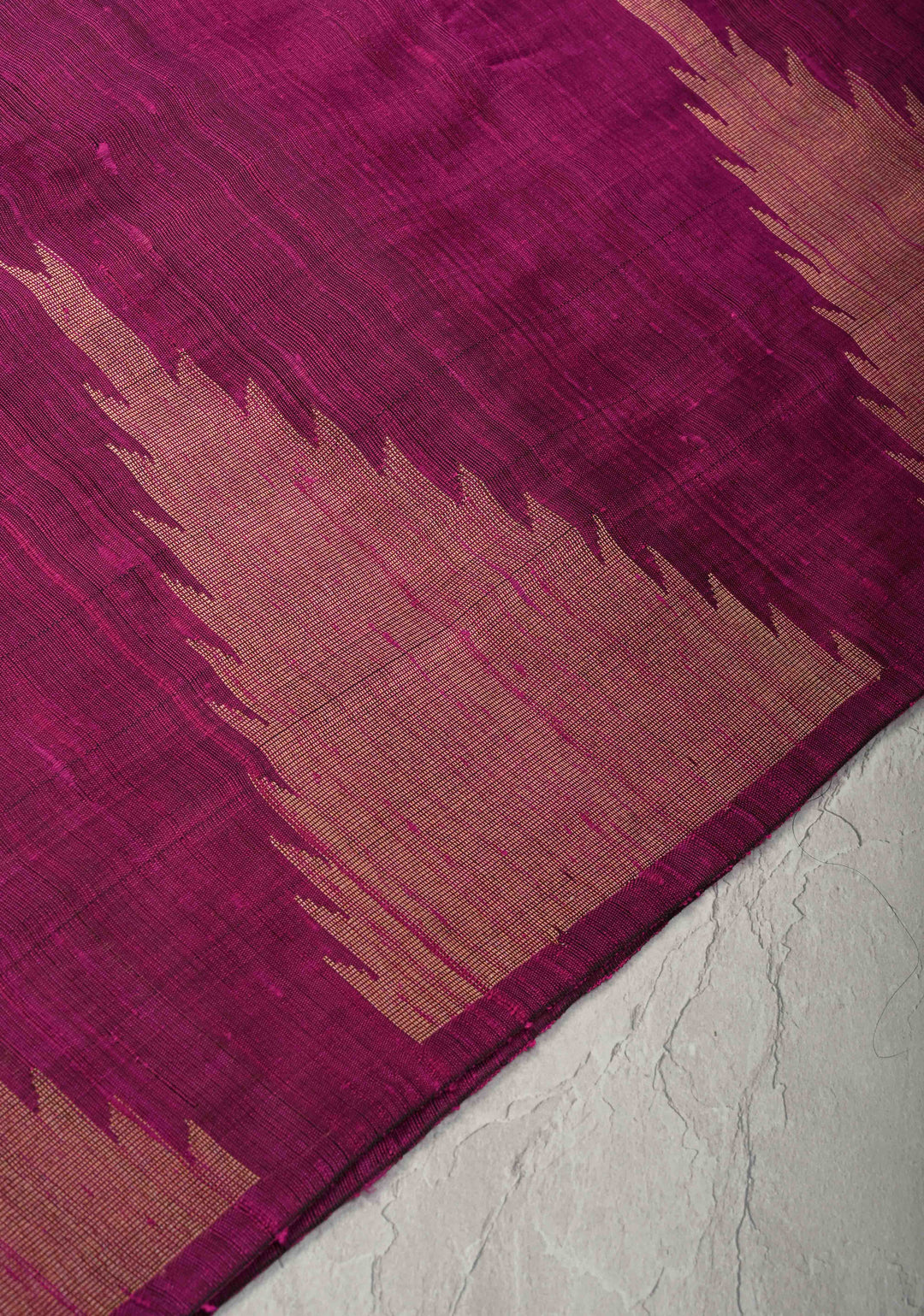 Majenta Tussar Silk saree with Zari Buttas and Temple Border | SILK MARK CERTIFIED