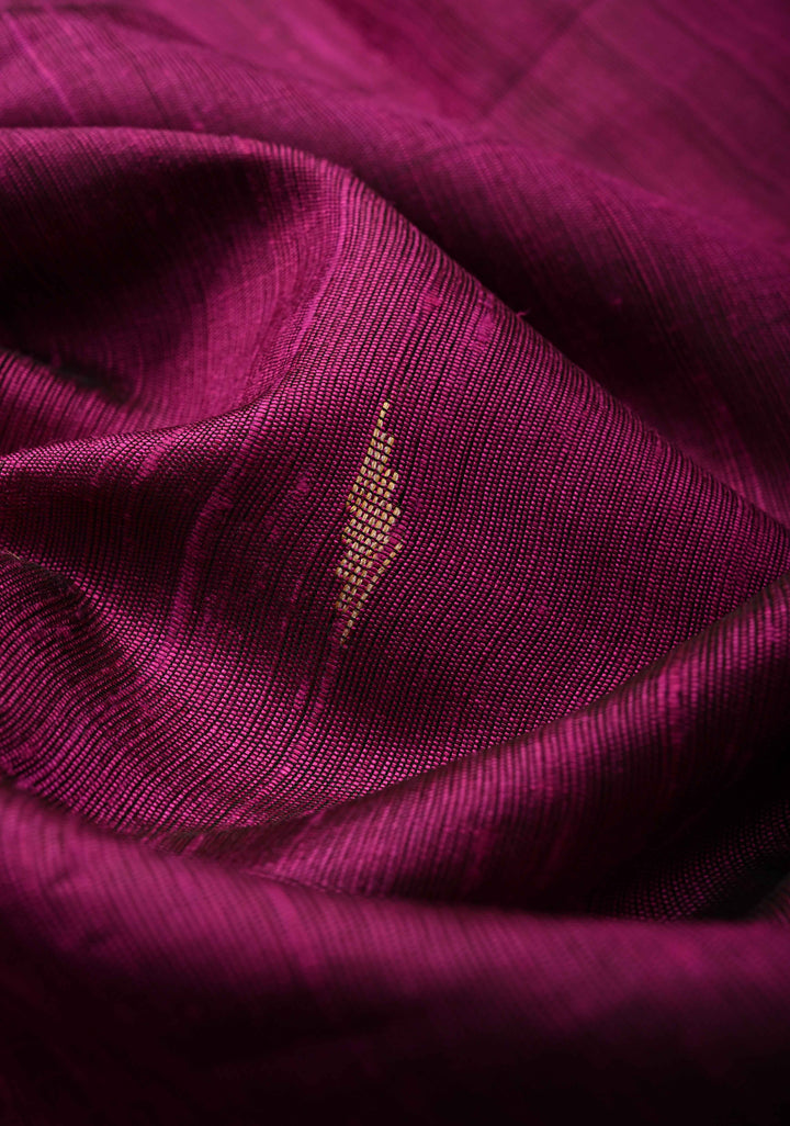 Majenta Tussar Silk saree with Zari Buttas and Temple Border | SILK MARK CERTIFIED