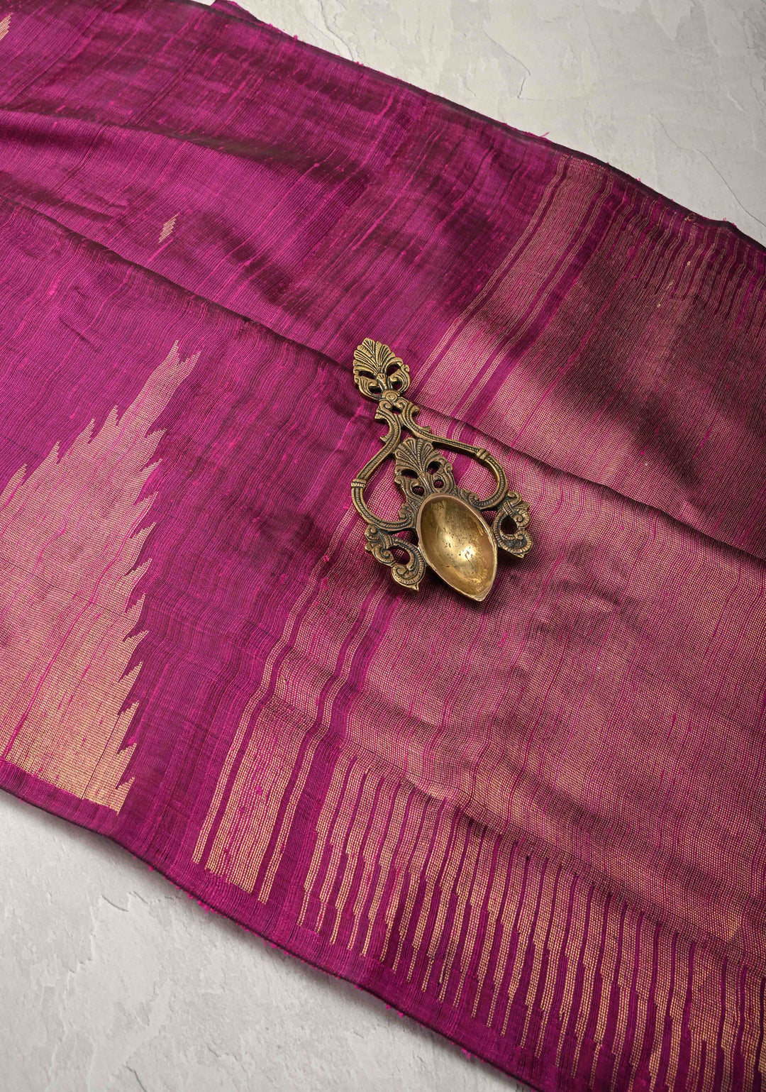 Majenta Tussar Silk saree with Zari Buttas and Temple Border | SILK MARK CERTIFIED