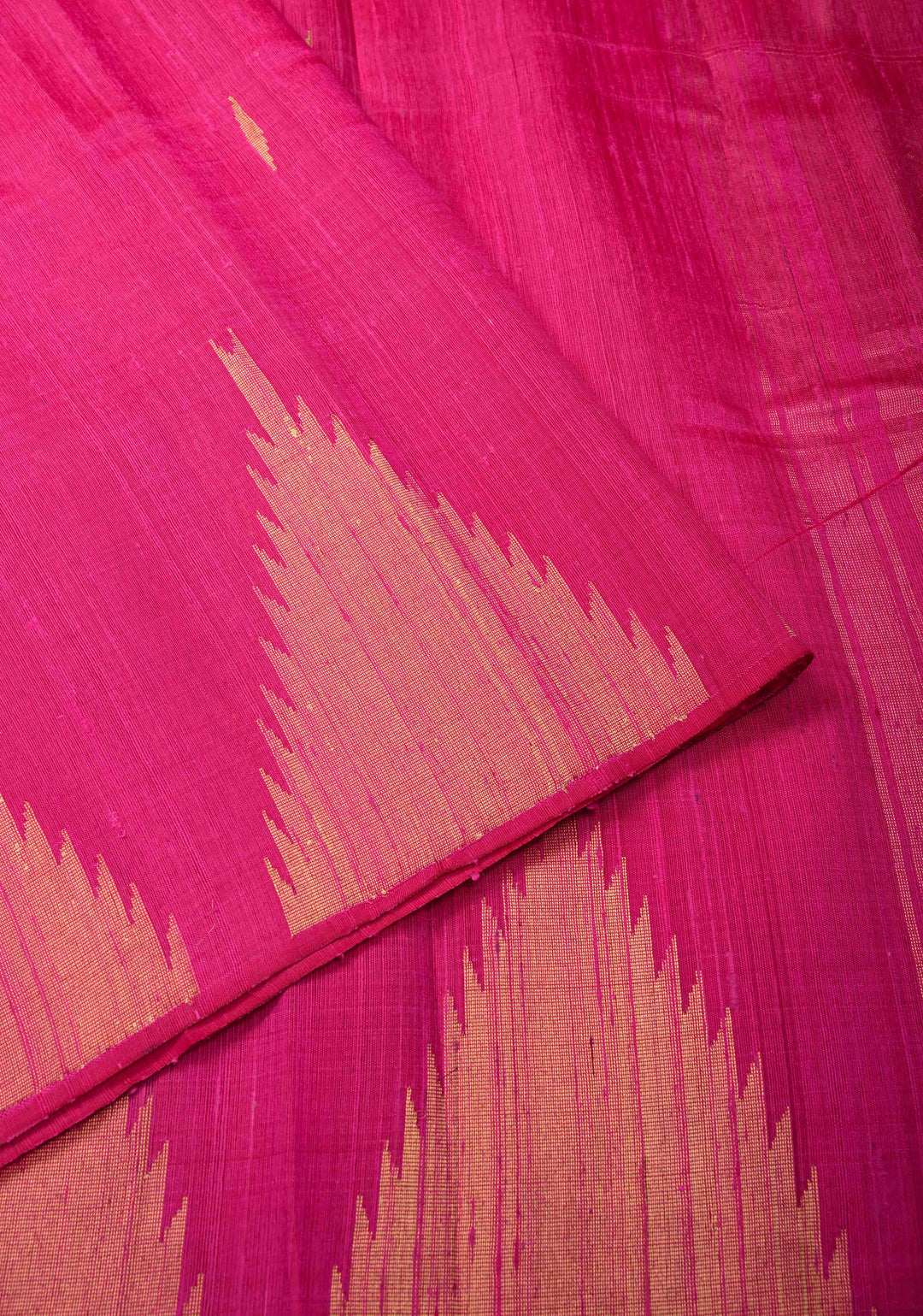 Pink Tussar Silk saree with Zari Buttas and Temple Border | SILK MARK CERTIFIED