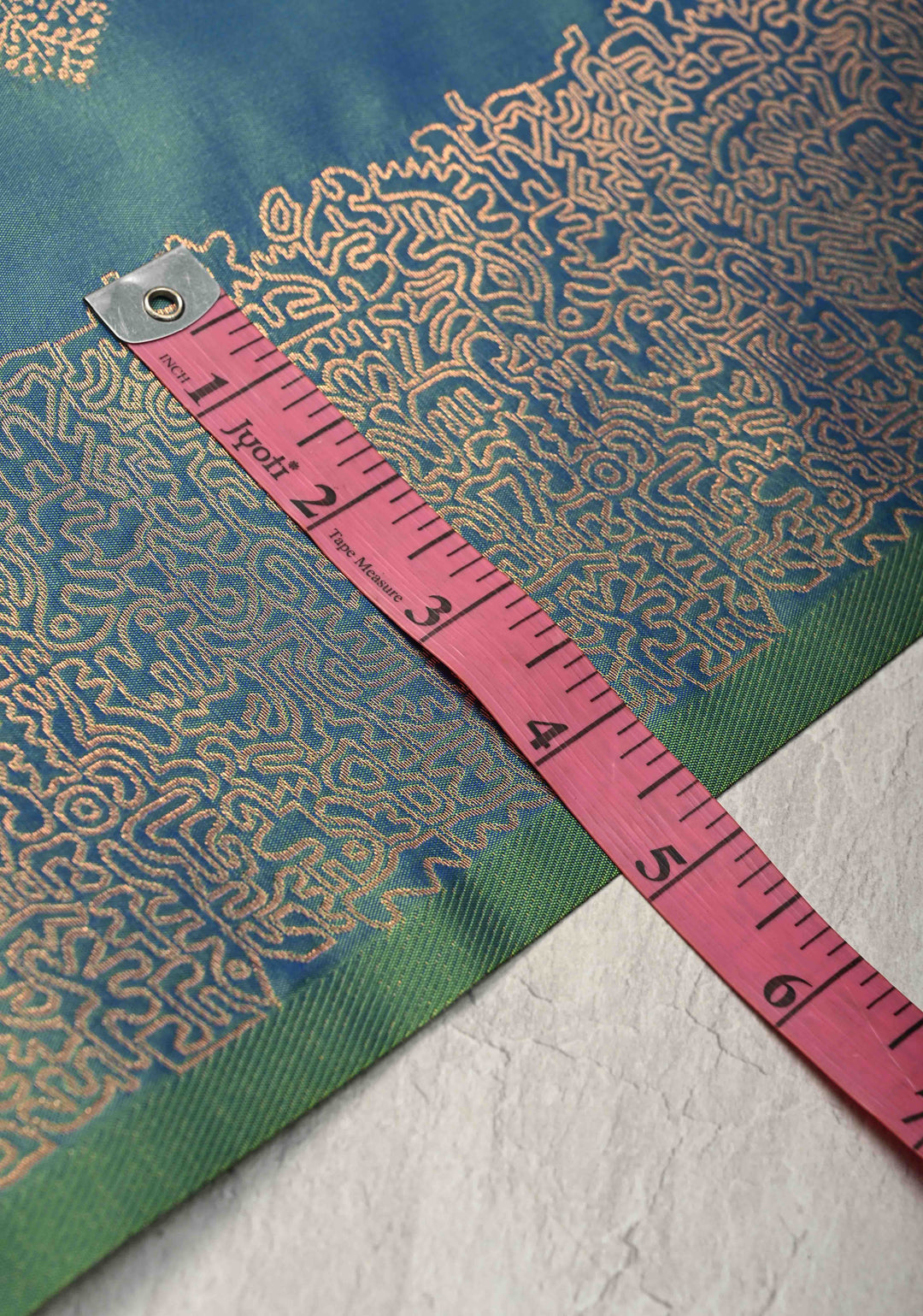 Peacock Blue  Dual tone  Kanchi Semi Silk Saree with Geometric Buttas and Abstract Zari Border