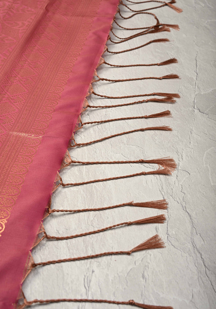 Amethyst Dual Tone  Kanchi Semi Silk Saree with Geometric Buttas and Abstract Zari Border