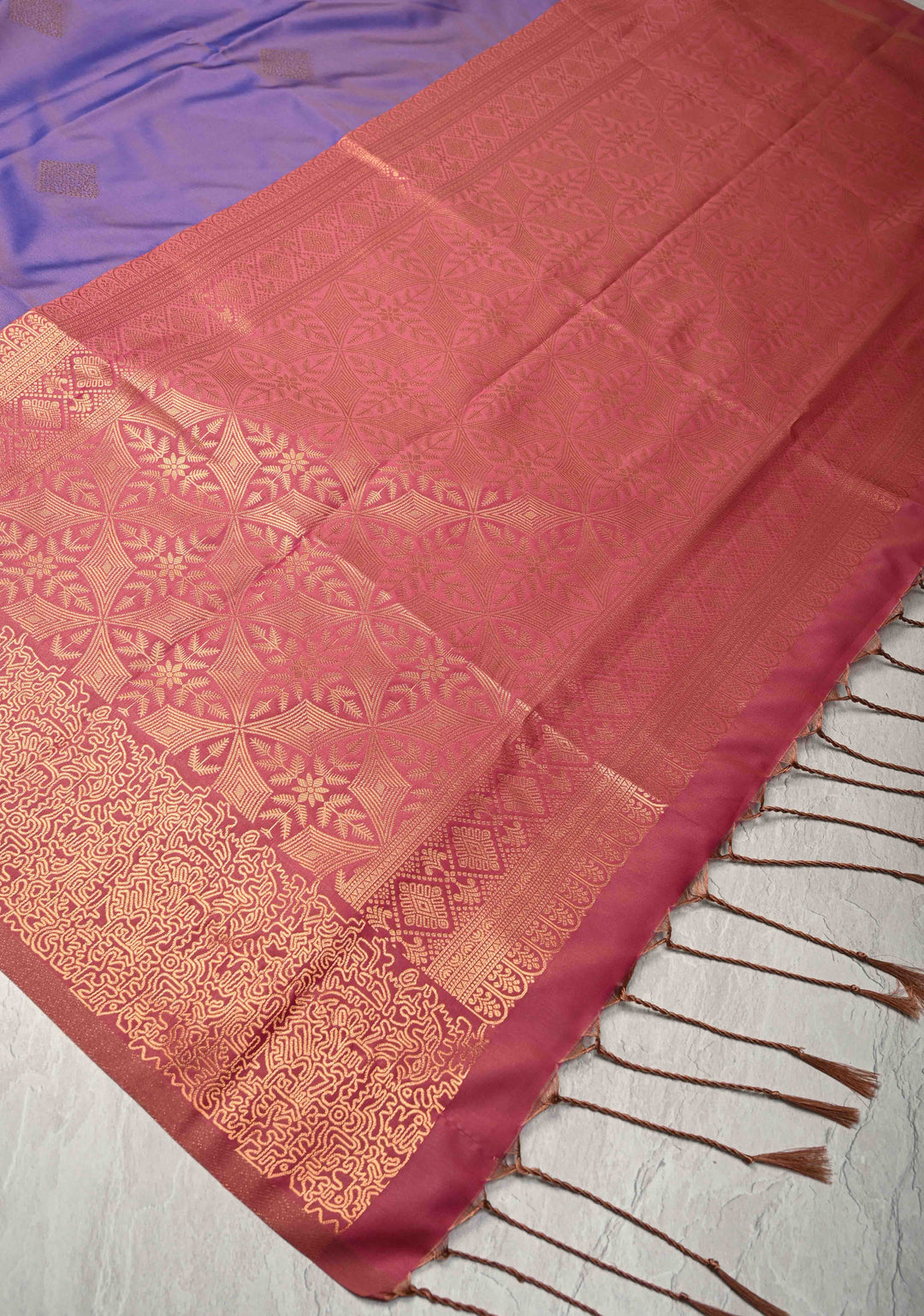 Amethyst Dual Tone  Kanchi Semi Silk Saree with Geometric Buttas and Abstract Zari Border