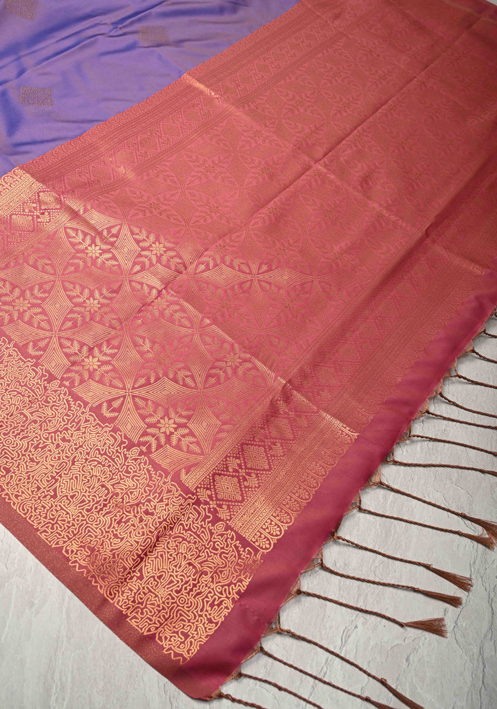 Amethyst Dual Tone  Kanchi Semi Silk Saree with Geometric Buttas and Abstract Zari Border