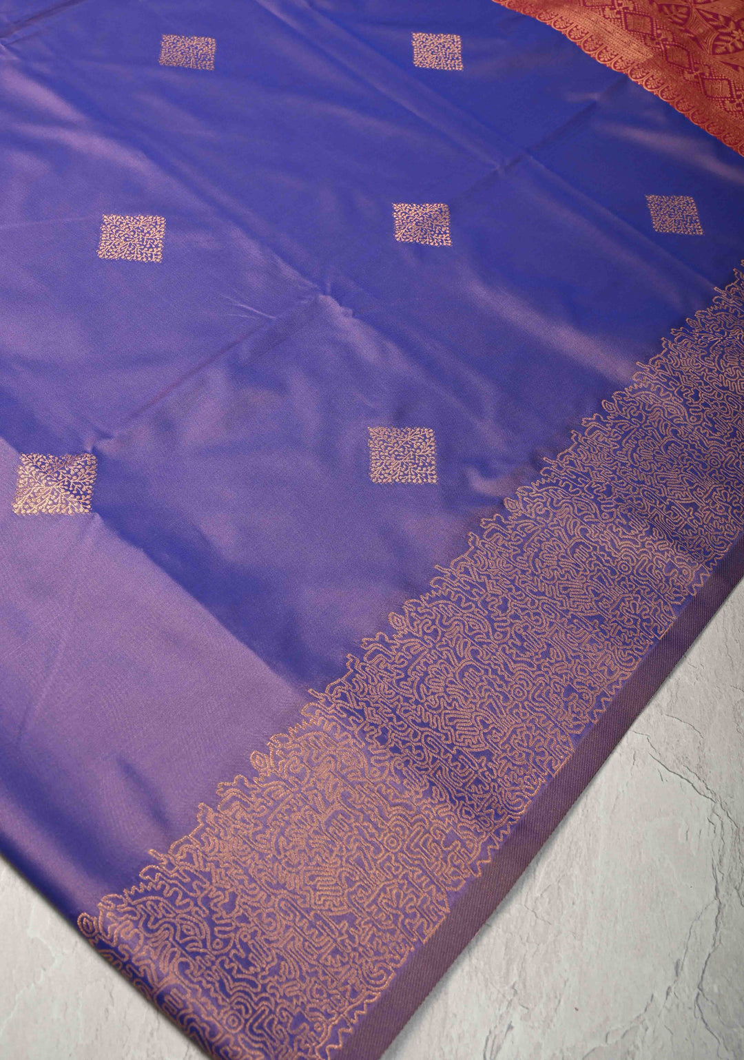 Amethyst Dual Tone  Kanchi Semi Silk Saree with Geometric Buttas and Abstract Zari Border
