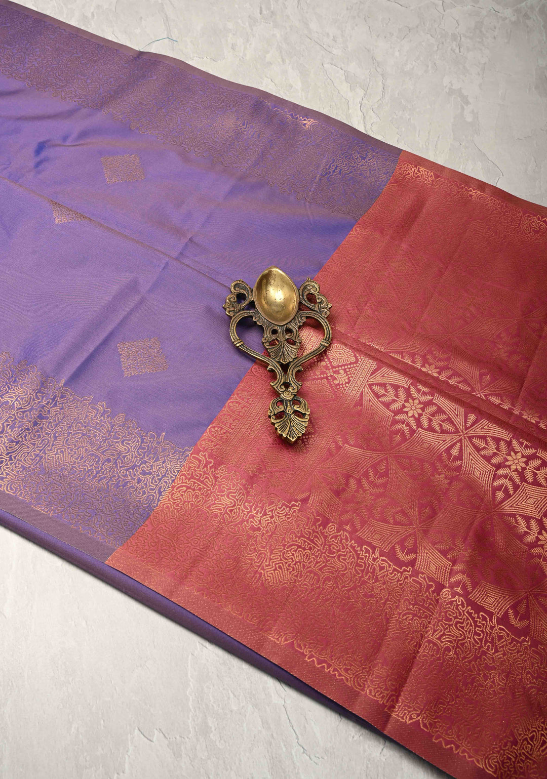 Amethyst Dual Tone  Kanchi Semi Silk Saree with Geometric Buttas and Abstract Zari Border