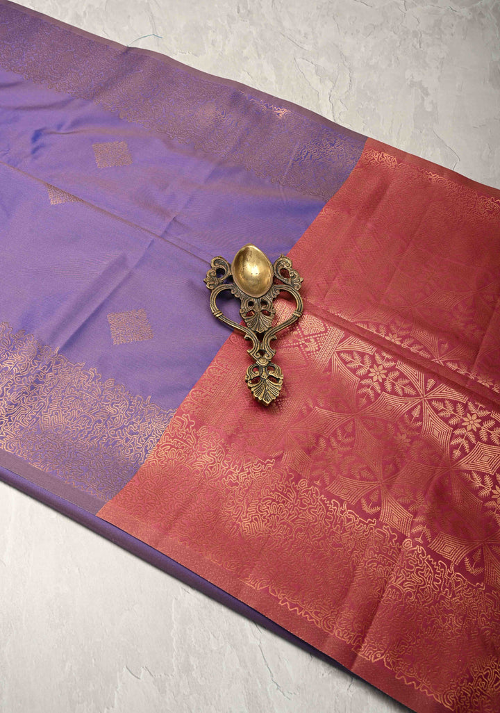 Amethyst Dual Tone  Kanchi Semi Silk Saree with Geometric Buttas and Abstract Zari Border