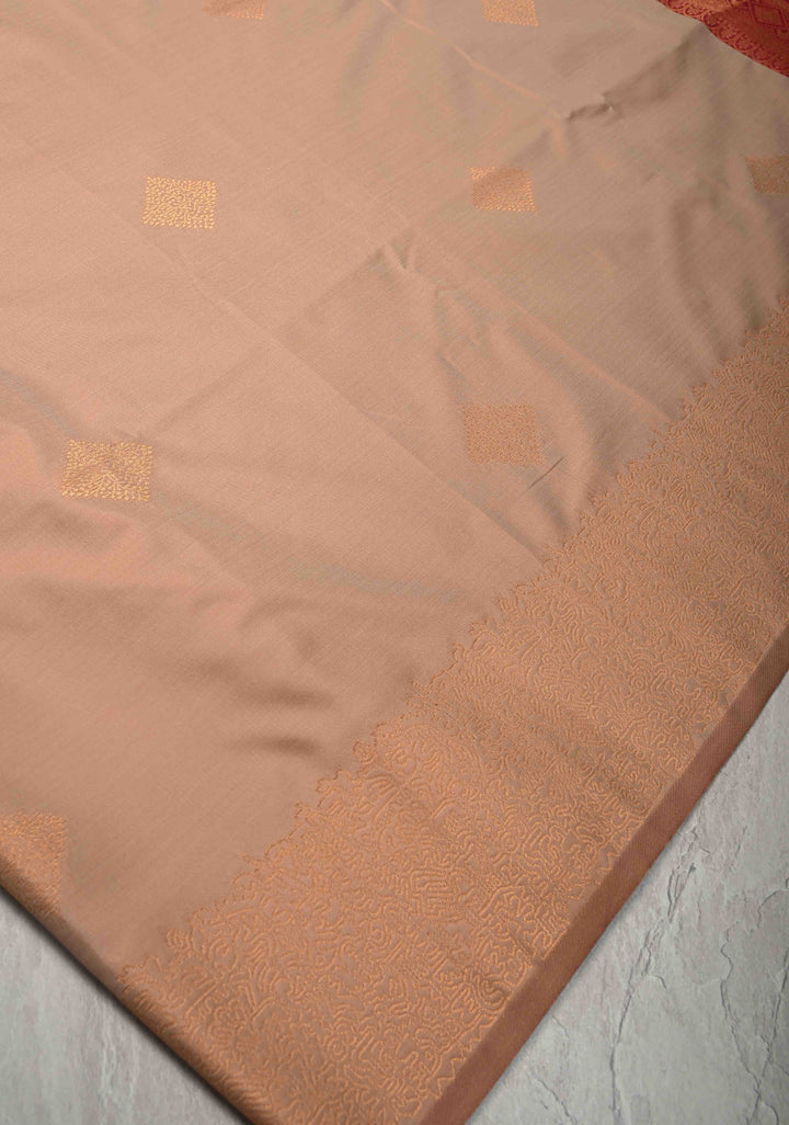 Sand Stone Kanchi Semi Silk Saree with Geometric Buttas and Abstract Zari Border
